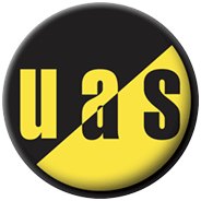 UAS logo on black and yellow button